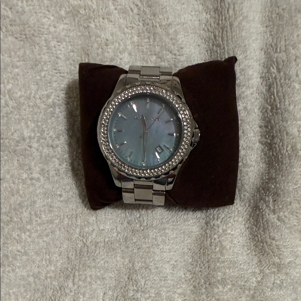 Silver Watch with Blue Face